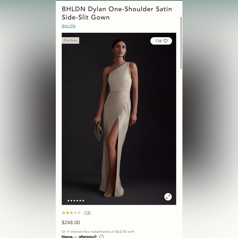 BHLDN Dylan One-Shoulder Satin Side-Slit Gown in champagne